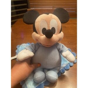 Disney Babies Blue Mickey Mouse Plush Security Blanket 12 Inch Stuffed Animal